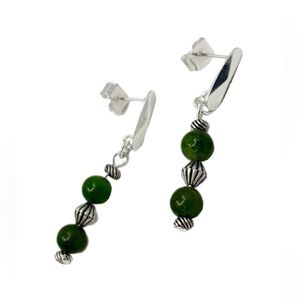 Brazil Nephrite Jade Silver Plated Earrings w/Stainless Steel Posts